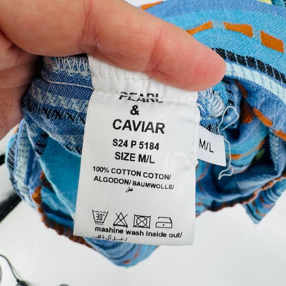 Pearl & Caviar Boho Cotton Striped Cinched Waist Dress Coverup Blue Size M/L - Picture 5 of 6